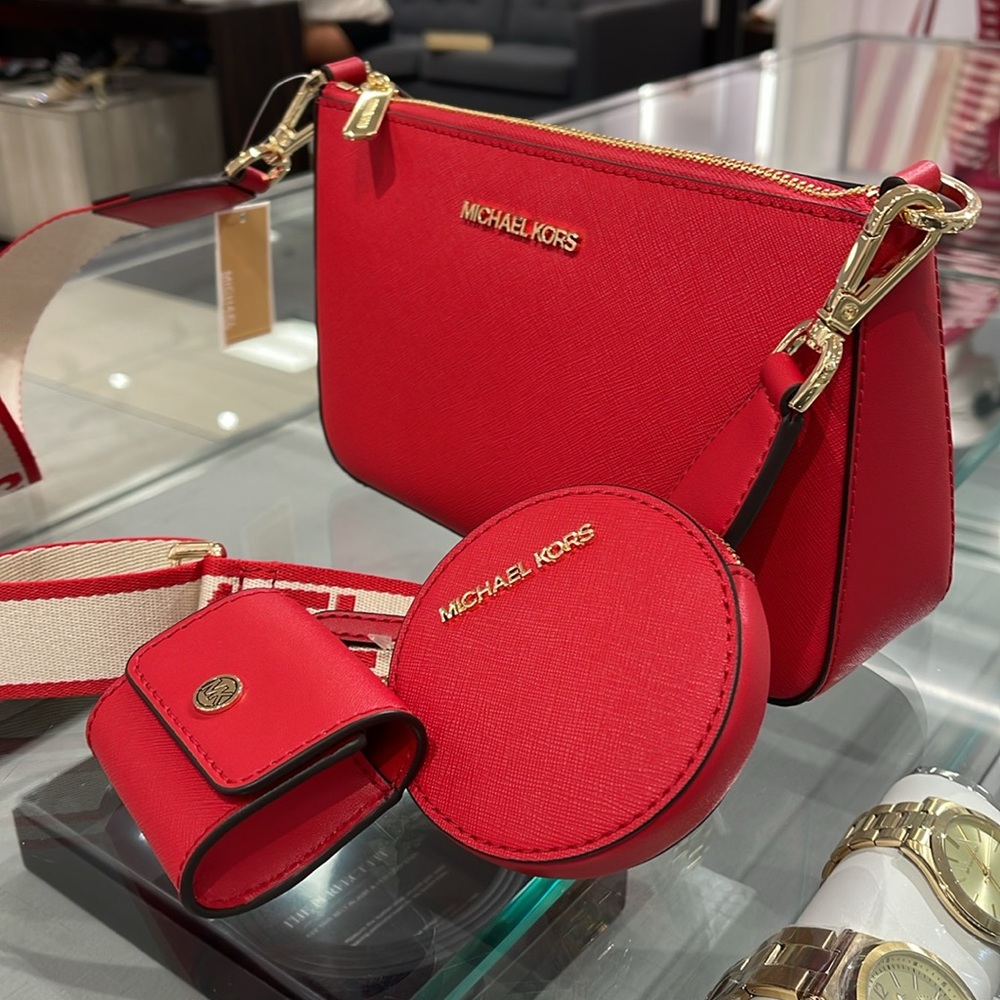 MICHAEL KORS JET SET TRAVEL SMALL SHOULDER CROSSBODY WITH TECH ATTCH AIRPOD  MK - Picture 11 of 16